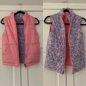 Columbia Reversible Girls Vest Pink Puffer Pink Blue Animal Print Fleece‎ Size M